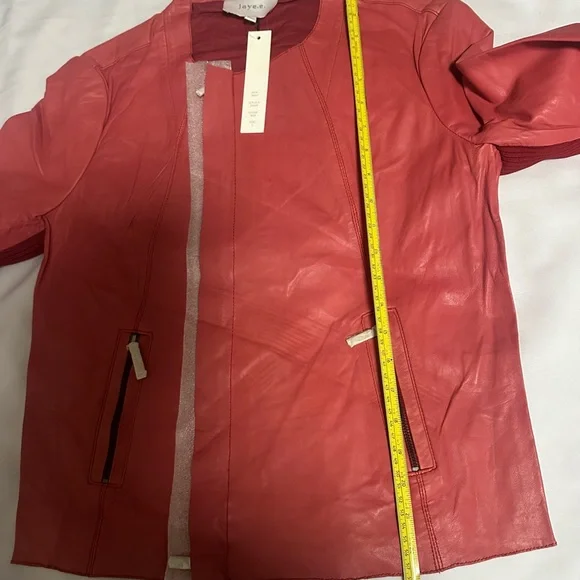 Women's  Red  Jacket  real Leather  Lamb  size large  Jaye E. NWT zipper pockets - Picture 7 of 16